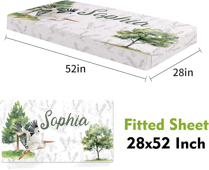 Personalized Baby Crib Bedding Set, Custom Name Crane Design Baby Bedding 2-Pcs Set-Soft Double Layer Dotted Blanket and Fitted Sheet, Nursery Bedding for Newborn Boys Girls, Perfect Shower Gift