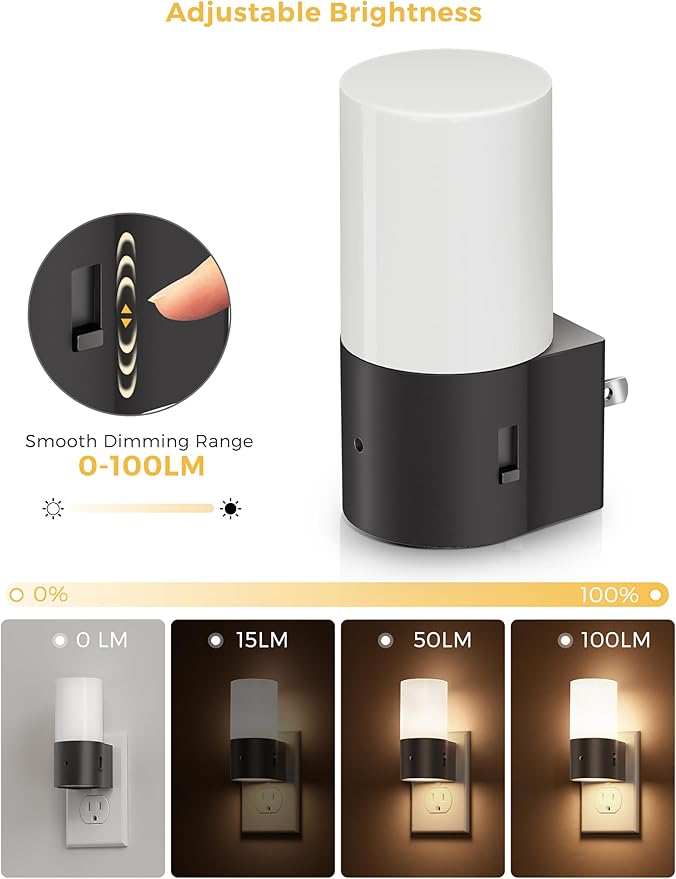 L LOHAS LED Night Lights Plug into Wall, Modern Night Light with Dusk to Dawn Sensor, Soft White 3000K, 0-100LM Dimmable Night Light for Bathroom Bedroom Hallway Stairs, 2 Pack