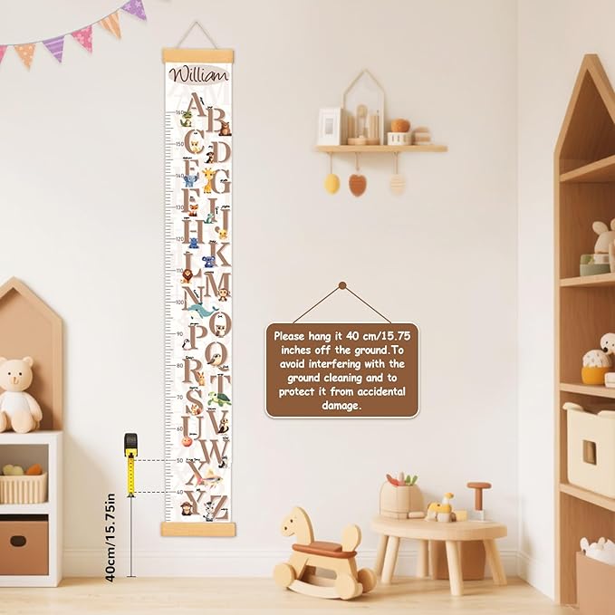 Personalized Name Growth Chart for Wall, Letter and Animal Canvas Height Measurement for Wall Removable, Height Ruler for Wall Kids Boys Girls, Nursery and Playroom Wall Decor