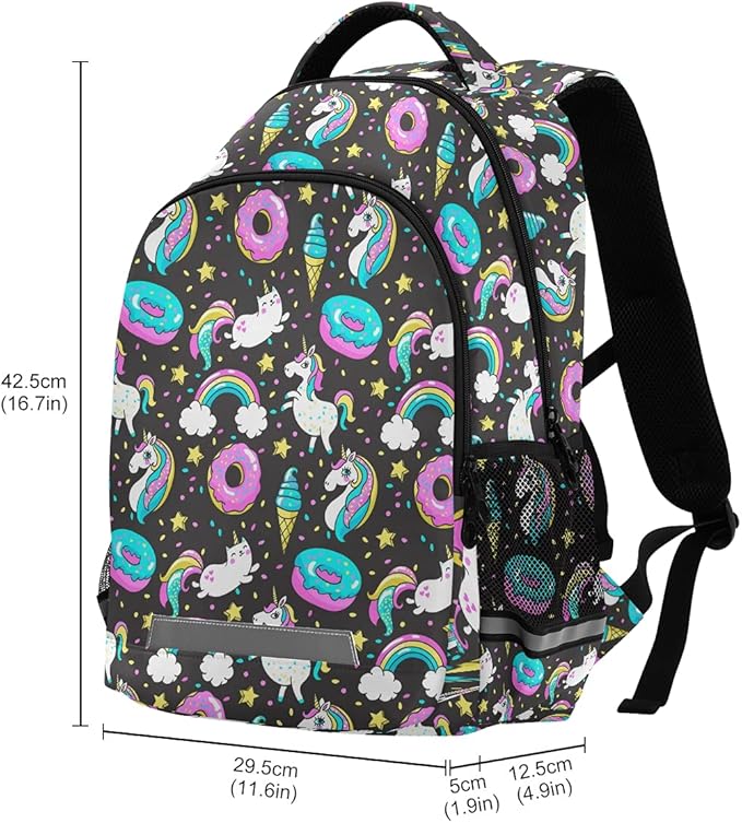 MNSRUU School Backpack with Chest Strap, Rainbow And Unicorns Laptop Backpack, Travel Hiking Backpack for Boys Girls, Rucksack, Knapsack