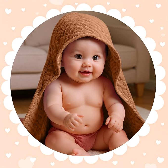 Peryiter 4 Pcs Muslin Hooded Baby Towels, 32x 32'' Cotton Newborn Bath Towel Muslin Infant Baby Blankets Absorbent Unisex Christmas Registry Gift Essentials for Girls Boys (Green,Gray,Rust,Blue)
