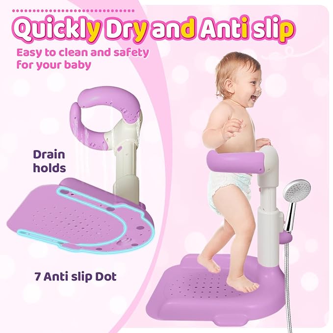 Baby Bath with Shower Stand Support ,Baby standing support Adjustable Toddler Shower Tower with Anti-Pinch & Anti-Slip Design,Infant Safety,Ideal Gift for baby standing bath 6-36 Months(Purple)