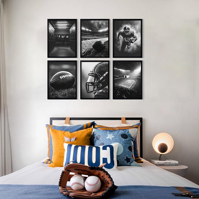 Football Wall Art Sports Canvas Poster Boys Room Wall Decor Rugby Field Prints American Football Pictures Inspirational Sports Painting Black White Artwork for Teen Kids Bedroom 8x10 Inch Unframed