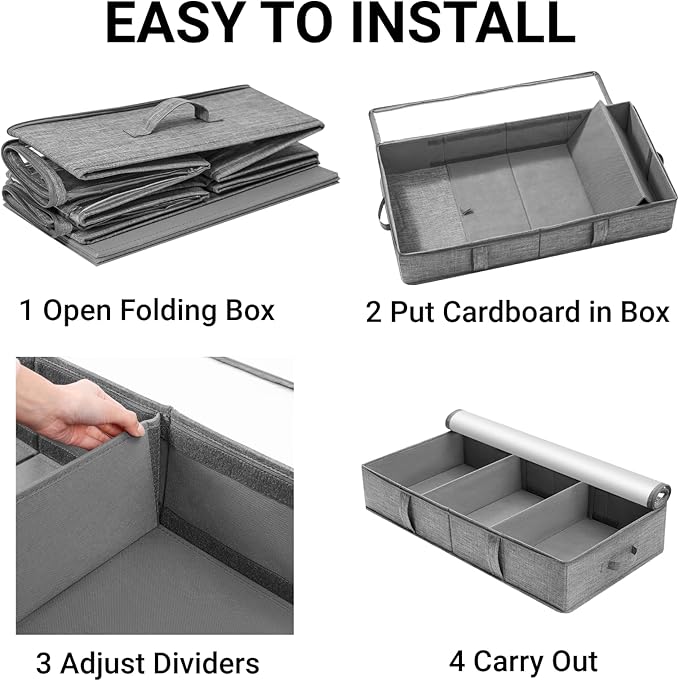 Gurajo 2 Packs Under Bed Storage Containers, Foldable Clothes Draw Organizers with Adjustable Dividers, Handles, Clear Window, Closet Storage Bins for Clothing, Shoes, Blankets