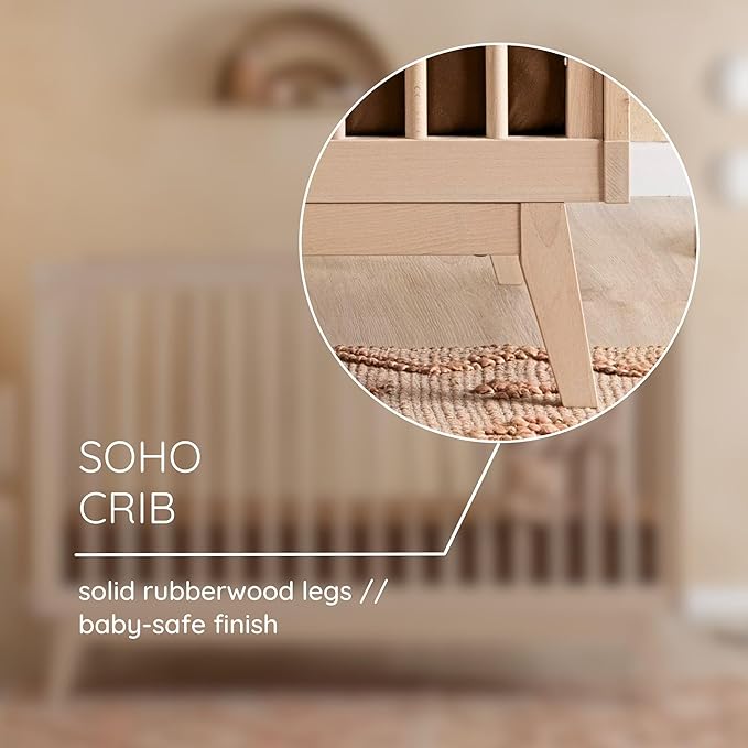 dadada Baby Soho 3-in-1 Convertible Wooden Crib to Toddler Bed - Made in Italy, GREENGUARD Gold Certified, Baby-Safe Finish, Handcrafted Beechwood, Modern Design, 3 Adjustable Heights (Natural Wash)