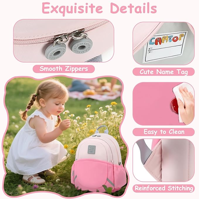 CAMTOP Toddler Backpack for Boys Girls 2-4, Kids Backpacks for Kindergarten Preschool, 12" H Small Bookbag for Daycare Travel (Pink Color-Blocking, 12''- Not fit A4 folder)