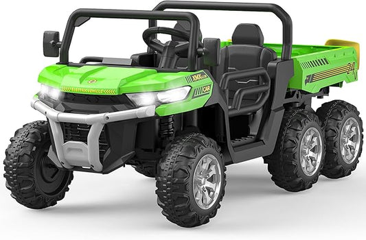 2-Seater Kids Ride On Dump Truck, 75W Electric Ride On UTV Toys with Remote Control, Dump Bed, PP Tire x 6, LED Light & Music, 24V 4WD Power Ride On Truck Car for Boys Girls (Green)