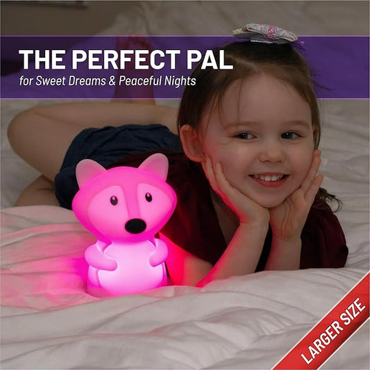 Lumipets Fiona The Fox Squishy Night Light for Kids | Silicone Mood Lamp with Tap & Remote Control | Rechargeable Color Changing Animal NightLight for Boys & Girls | Portable Nightlight with USB Cord