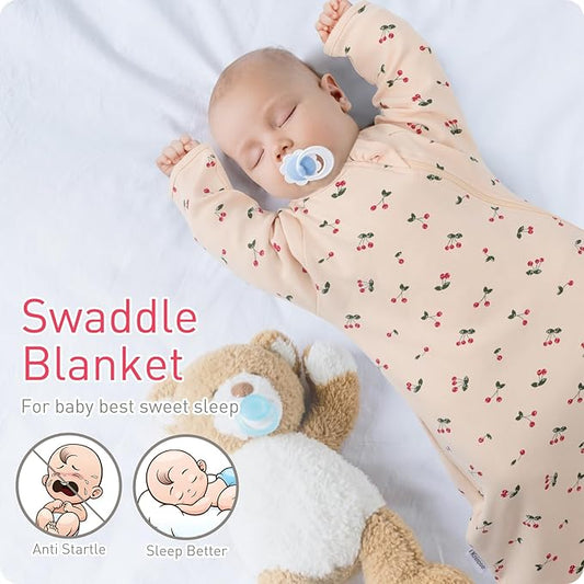 Transitional Swaddle Sack with Arms Up Length Sleeves and Mitten Cuffs 0-3 Months Wearable Swaddling Blanket Sleeping Bag Cotton for Newborns Baby Boys Girls Sleep Sacks Snug Fit Calms Startle Reflex