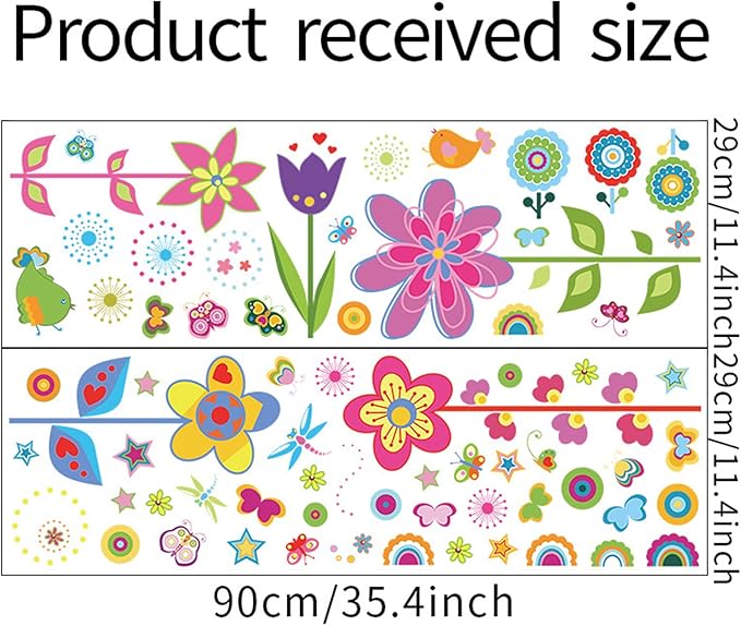 ROFARSO Colorful Cute Cartoon Wall Sticker for Kid Removable Peel and Stick Wall Decal DIY Decoration for Nursery Baby Girls Bedroom Playroom Living Room (Flowers)