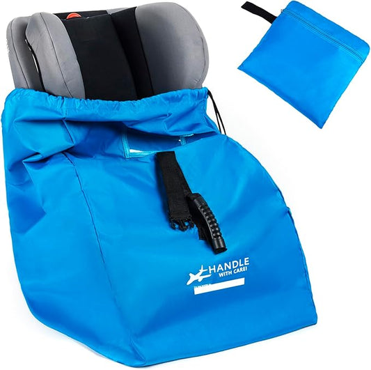 LASUK Car Seat Travel Bag for Airplane, Large Waterproof Car Seat Bags Fits Most Infant Car Seats, Convertible Car Seats, Booster Seats, Car Seat Bases, Adjustable Shoulder Strap, Blue
