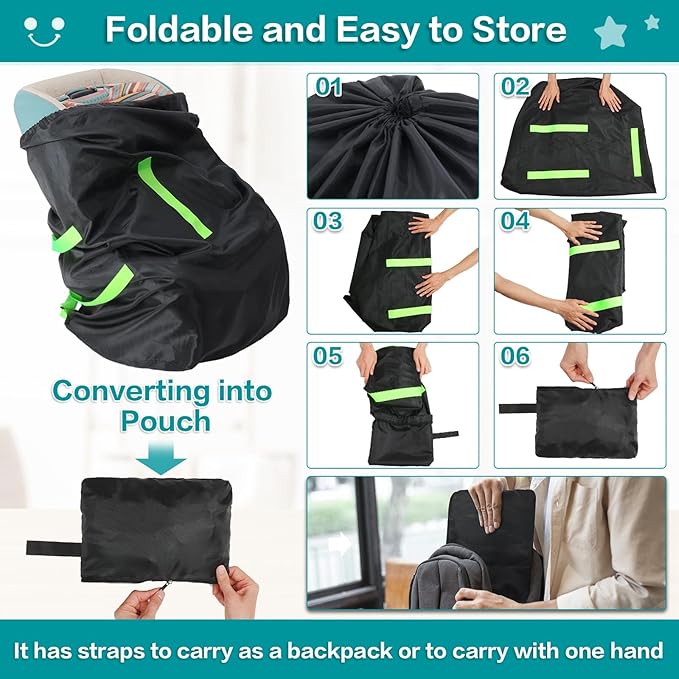 Sublaga Waterproof Car Seat Bags For Airplane Travel, Durable Carseat Cover For Air Travel Car Seat Travel Bag with Shoulder Straps and 2pcs Luggage Tags For Airplane