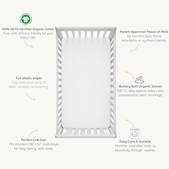 Makemake Organics GOTS Certified Organic Cotton Fitted Crib Sheet Soft Breathable (28"x52", Ivory)