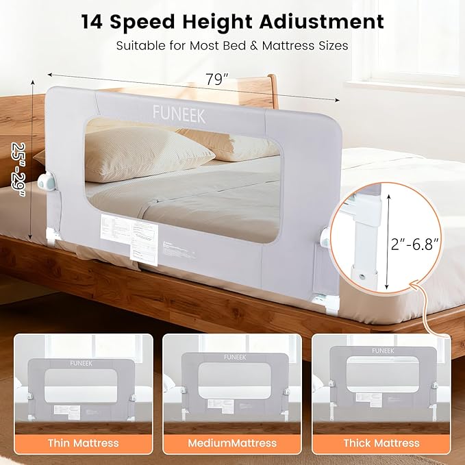 Bed Rail for Toddlers, 59in Swing Down Baby Bed Guard, Toddler Bed Side Rails for King Size Beds, Twin, Full, Queen,with Reinforced Anchor Safety System