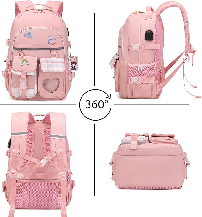 ACESAK Backpack for Girls - Bookbag Backpacks Schoolbag for Girls Kids Teen Women Casual Travel Daypacks - School Bag Elementary Middle School College Cute Backpack with Lunch Box (Pink)