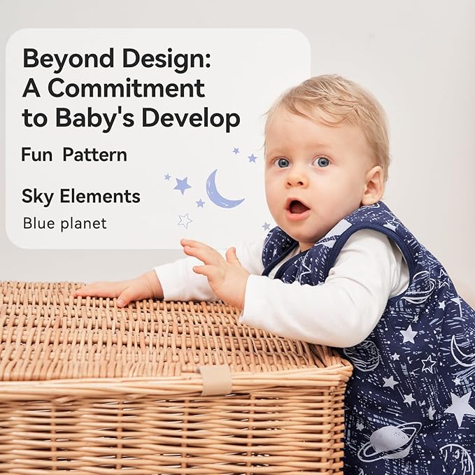 Baby Sleep Sack 18-24 Months TOG 2.5 Winter Baby Wearable Blanket, 100% Cotton Toddler Sleeping Sack with 2-Way Zipper Warm Soft Blue Planet