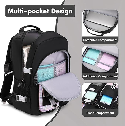 ACESAK Backpack for Girls - Bookbag Backpacks Schoolbag for Girls Kids Teen Women Casual Travel Daypacks - School Bag Elementary Middle School College Cute Backpack with Lunch Box (Black Purple)