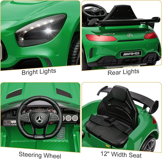 Winado 12V Ride on Car, Licensed Mercedes Benz AMG GTR Battery Powered Electric Vehicle, w/Parent Remote, Wider Seat, LED Lights, Openable Doors, MP3 Player, Smooth Start, 3 Speeds - Green