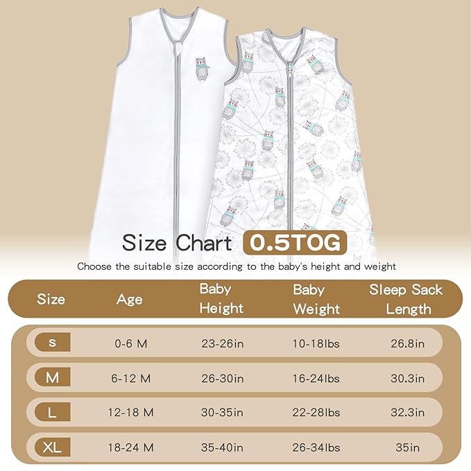 TILLYOU 2 Pack Infant Sleep Sack 0-6 Months 100% Cotton Wearable Blanket 0.5 TOG Sleeveless Summer Sleep Sacks with 2-Way Zipper, Gray Bear & White