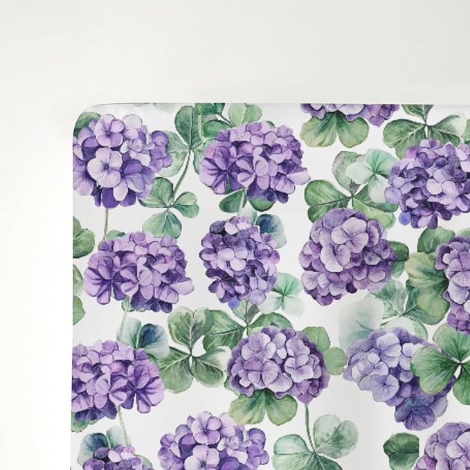 Purple Wildflowers Watercolor Baby Crib Sheets for Boy Girl 28"x52" Retro Hydrangea Floral Leaves Soft Snug Fitted Crib Mattress Cover Spring Garden Baby Sheet for Standard Crib & Toddler Mattress