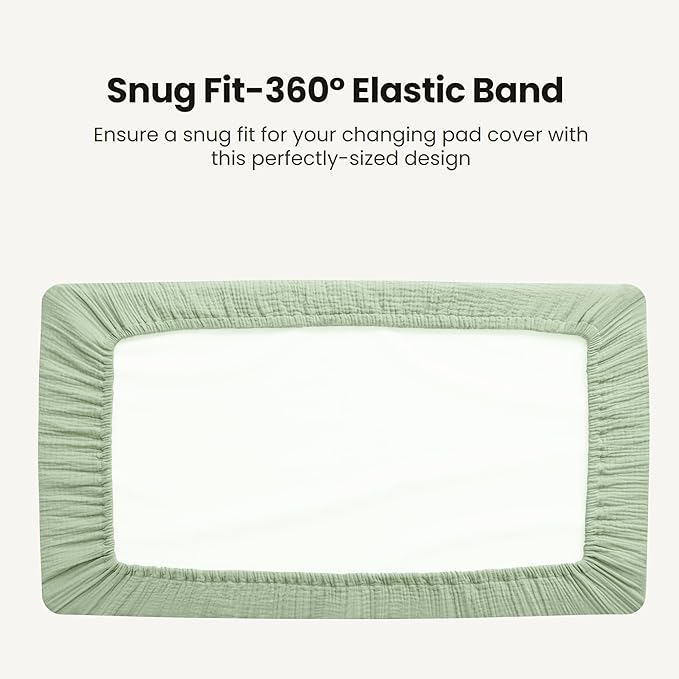 Konssy Waterproof Muslin Changing Pad Cover 2 Pack, Quilted Cotton Fitted Diaper Changing Table Cover, Soft Changing Pad Sheets for Girls Boys (Woodland, Sage)
