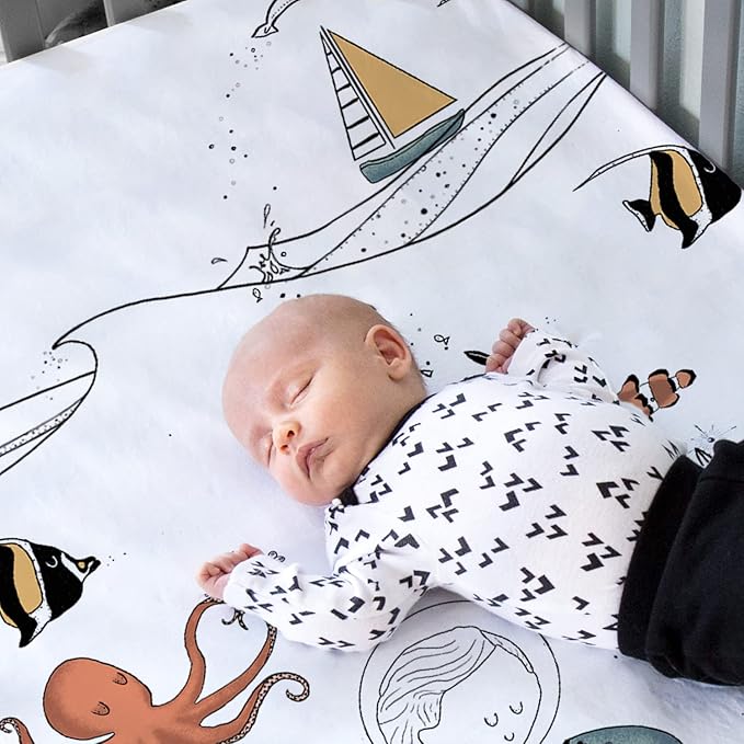 JumpOff Jo - Fitted Crib Sheet, Super Soft Breathable 100% Cotton Baby Crib Sheet for Standard Crib Mattresses and Toddler Beds, 28 in. x 52 in. - Octopus Treasure