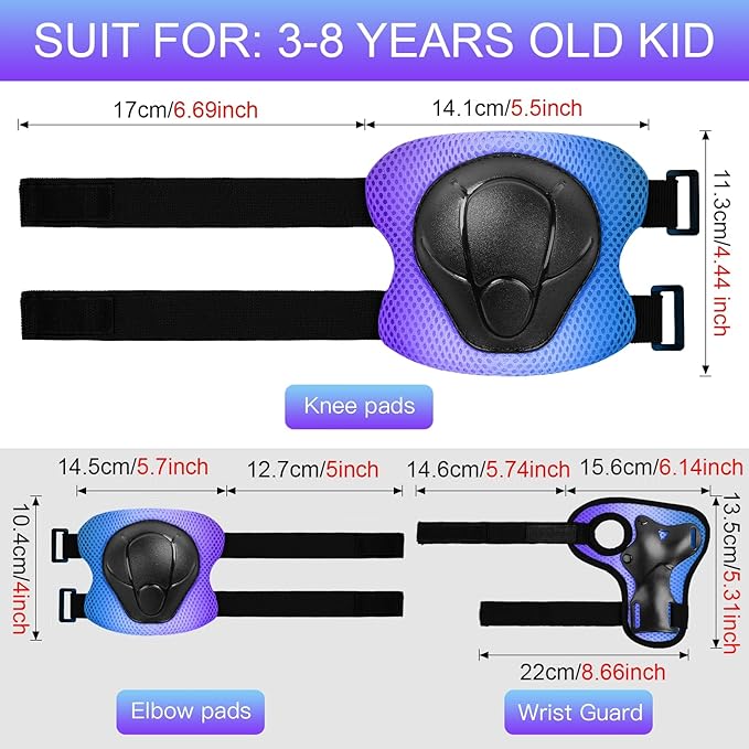 Kids Protective Gear Set Knee Pads for Kids 3-14 Years Toddler Knee and Elbow Pads with Wrist Guards 3 in 1 for Skating Cycling Bike Rollerblading Scooter