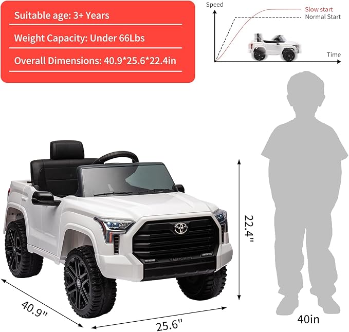 12V Licensed Toyota Ride on Car for Kids, Electric Toy Car with Parent Remote Control, MP3 Player, LED Headlights & Lockable Door, Battery Powered Vehicle for Toddlers, White