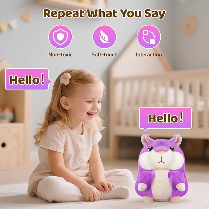 Kids Toddler Toys for Ages 2-4, Talking Hamster Repeats What You Say, Interactive Plush Repeating Toy for 2 3 4 5 6 8 Year Old Boy Girl Birthday Gift (Purple)