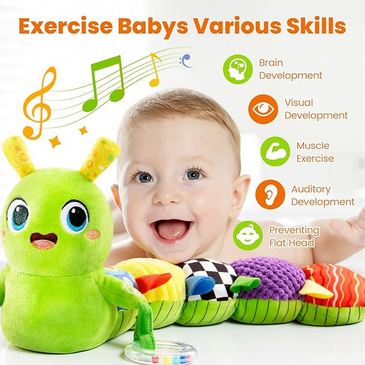 Baby Toys 0-6 Months, Washable Baby Musical Caterpillar Toys with 10 Kid's Songs,Rattles,BabyTeething Toys,Suitable for 0-6, 6-12 Months Infant Tummy Time Toy,Newborn Baby Boy&Gril Gifts (Green)