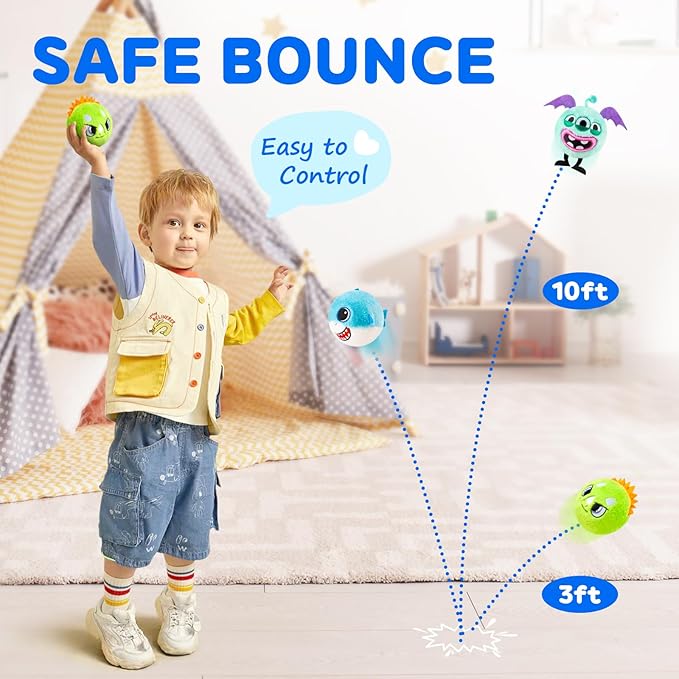 PlayZap Bouncy Balls with Plush Cover - BPA -Free Safe Sensory Toys for Toddlers Kids - 3" Large Size 10 FT High - Christmas Toy Birthday Gift - Ideal Stocking Stuffers for Boys Girls 1-3 3-5 5-8 8-12