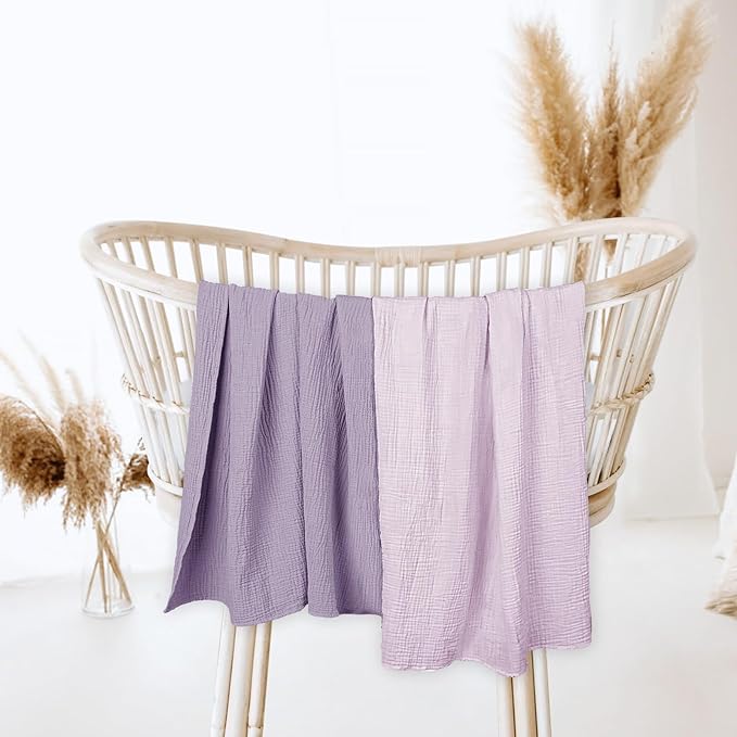 lulumoon Muslin Swaddle Blanket Baby - Cotton Swaddling Blanket Soft Baby Receiving Blankets Neutral 2Pack(Purple)