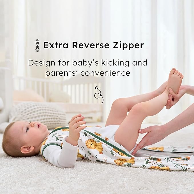 Baby Sleep Sack 0-6 months, 100% Cotton Sleeping Sack for Newborn and Infant, 3 Pack Baby Wearable Blanket, 0.5 Tog Lightweight Double Zipper Sleep Bag Small Brown Green Lion
