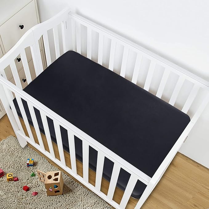 Satin Pack and Play Sheet Fitted, Soft & Silky Mini Crib Mattress Sheet (39"x27"x5") for Boys and Girls, Satin Playard Sheets for Baby Hair and Skin, Black