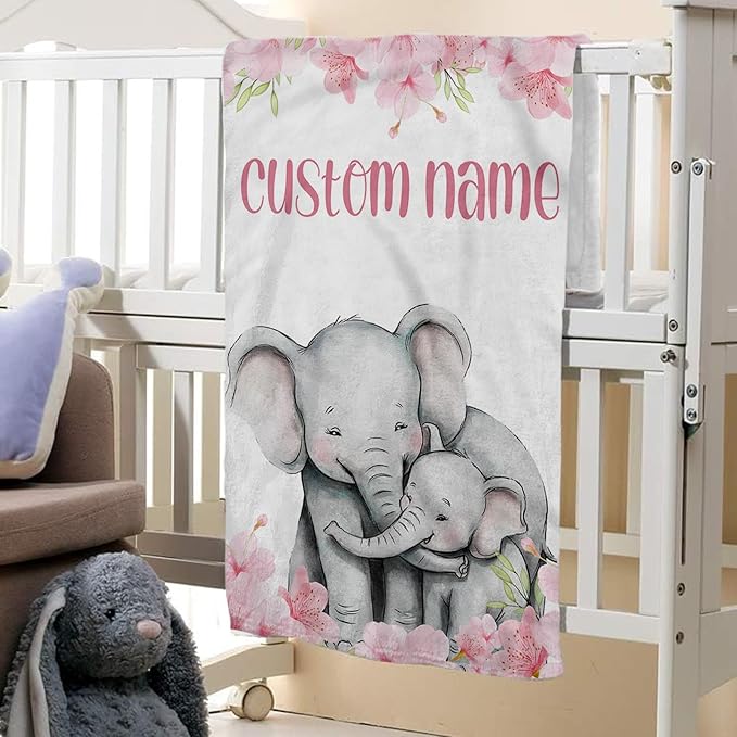 Personalized Baby Crib Bedding Set: 4 Piece Pink Flowers Custom Gift Crib Bed Set with Name - Elephant Design, Nursery Bedding Set for Baby Girls,Newborn Girls Crib Sets, Crib Bedding Shower Gifts