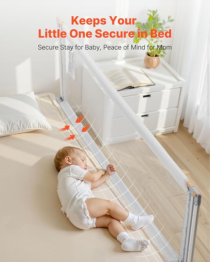 VEVOR Toddler Bed Rail, Kids Beds Guard Rail with Reinforced Iron Pipe and Oxford Cloth, Adjustable Height Bed Side Railing, Portable Guard Bumper Barrier for Crib, Bunk, 78.74 x 35.04 in, 1 Piece