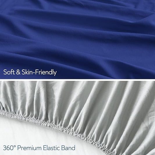 Stretchy Crib Sheets for Boys or Girls, 4 Pack Baby Fitted Crib Sheets Neutral for Standard Crib and Toddler Mattress 52" x 28", Soft and Breathable, Grey & Navy Blue