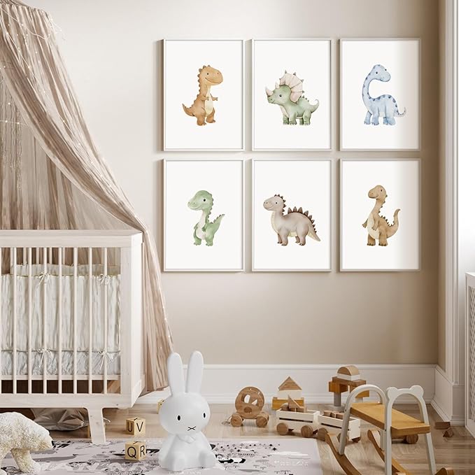 Dinosaur Nursery Wall Art Kids Canvas Poster Boys Room Wall Decor Watercolor Dino Wall Art Toddler Baby Pictures Dinosaur Prints Nursery Artwork for Boys Room Bedroom 8x10 Inch Unframed Set of 6