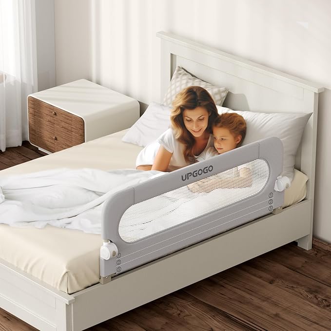 Folding Bed Rail for Toddlers,Baby Bed Rail Guard with Reinforced Anchor Safety System,Fit Bunk,Full Size,Queen,King,Twin(Grey,43"x23.6")