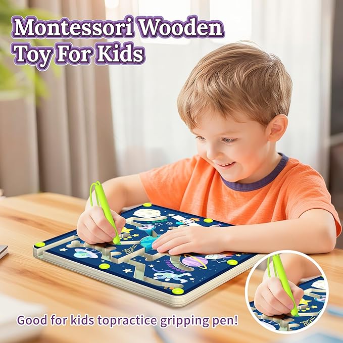 Magnetic Color and Number Space Maze Level 2– Montessori Wooden Puzzle Toy for Toddlers, Preschool Learning Activity for Fine Motor Skills, Educational Gift for Kids Ages 2+