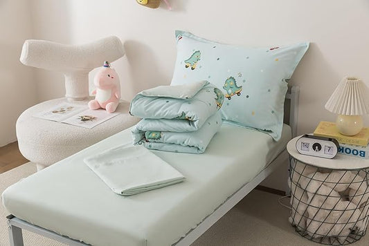 Caressma 5 Pieces Twin Size Comforter Set Bed-in-a-Bag For baby & Kids,Soft Comforter Print Lovely Green Dinosaurs.Includes Comforter,Fitted Sheet,Flat Sheet,Pillow Case & Pillow Shame For All Seasons