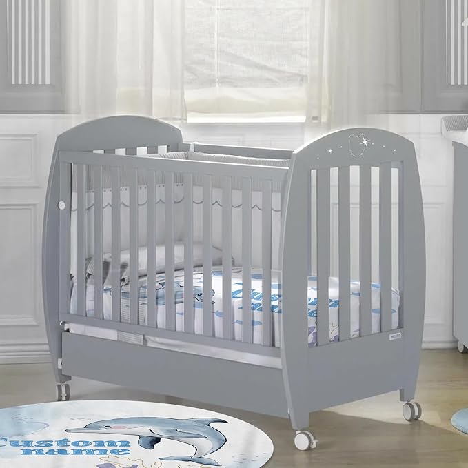 Custom Baby Crib Bedding Set, Personalized Name Blue Dolphin Theme Crib Set 3 Pcs, Soft Double Layer Blanket, Crib Sheet & Room Rug, Ideal Nursery Decor Gift for Baby Girls Boys
