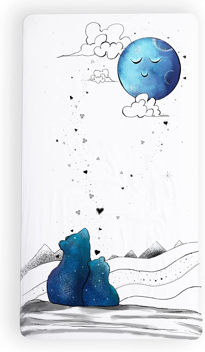 JumpOff Jo - Fitted Crib Sheet, Super Soft 100% Cotton Sheet for Standard Crib Mattresses and Toddler Beds, 28 in. x 52 in, Storytelling Designs - Mama Bear Blue