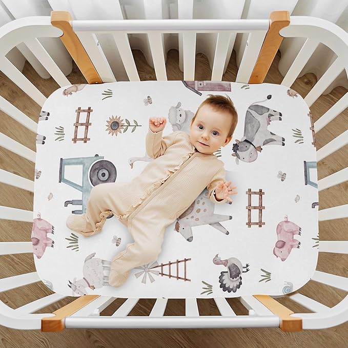 Kigai Farm House Animals Crib Sheets - Boys & Girls Cotton Crib Sheet for Standard Crib and Toddler Mattresses 28 X 52 Inch