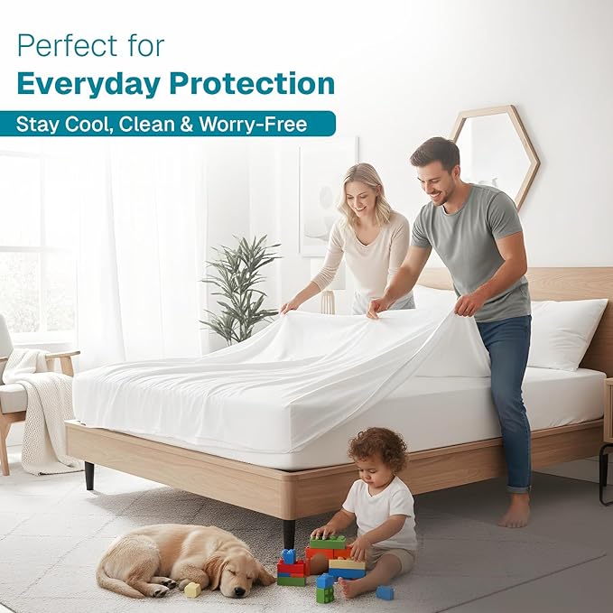 Fabdreams Organic Twin XL Size Waterproof Mattress Protector, 39" x 82", White, Temperature Regulating, Breathable, 100% Organic Cotton