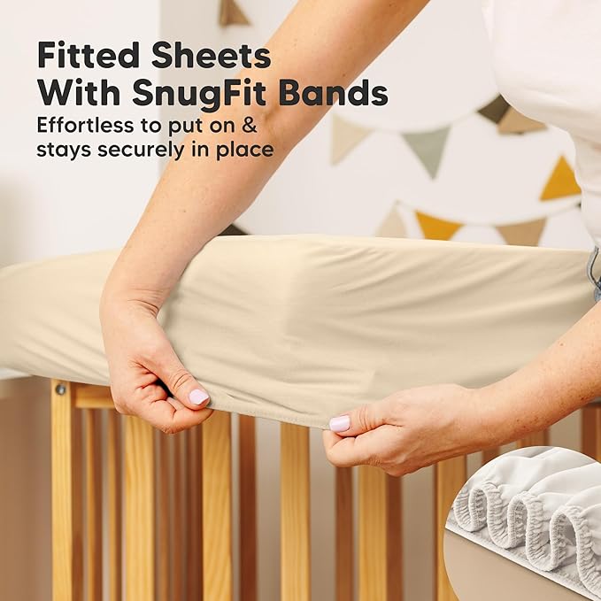 2-Pack Waterproof Crib Mattress Protector Cover Fitted - Quiet Baby Crib Mattress Pad Sheets, 52" x 28" Soft Quilted Cotton Baby Sheet, Machine Washable, Easy Fit, Durable (Khaki/Mavy)