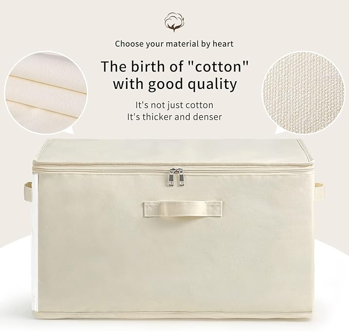 4 Pack Large Canvas Comforter Storage Bags Closet Organizer for Clothes Sweater Clothes Organizer with Dual Zipper Three Carrying Handles for Blanket Closet Storage Container