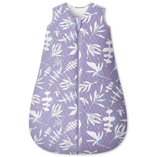 Baby Sleep Sack 0-6 Months 1.5 Tog Baby Wearable Blanket 100% Cotton Fabric Warm Sleeping sack with 2-Way Zipper Quilted for Infant Newborn Tog Purple Leaves