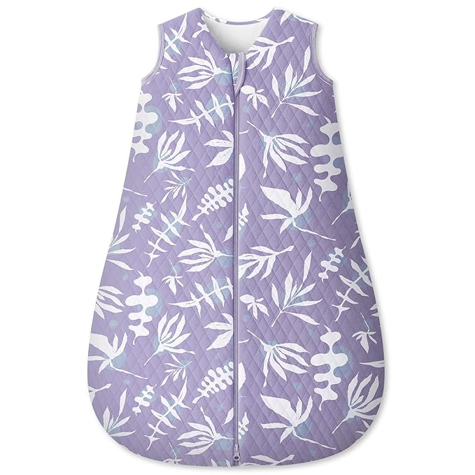 Baby Sleep Sack 12-18 Months 1.5 Tog Baby Wearable Blanket 100% Cotton Fabric Warm Sleeping sack with 2-Way Zipper Quilted for Toddler Infant Tog Purple Leaves