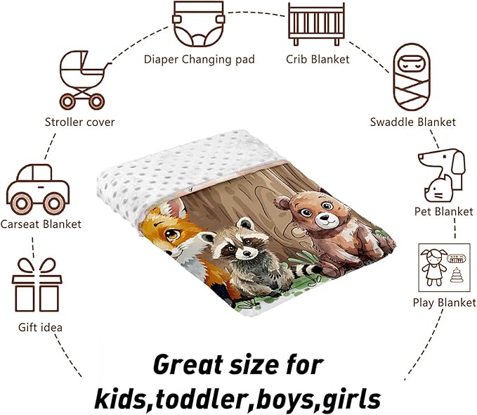 Custom Name Crib Bedding Set 3-Piece – Animal Stump Design Baby Bedding Set with Personalized Soft Blanket, Fitted Sheet, Changing Pad Cover – Ideal Newborn Gift for Boys and Girls